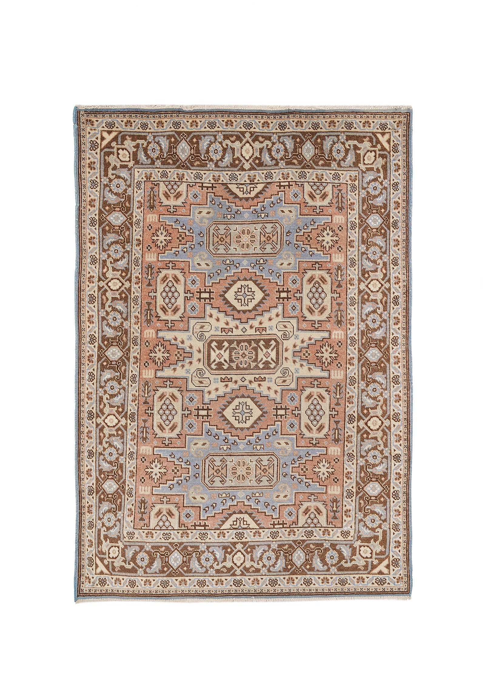Vintage 1970s Turkish Shirvan rug with geometric design in pure wool