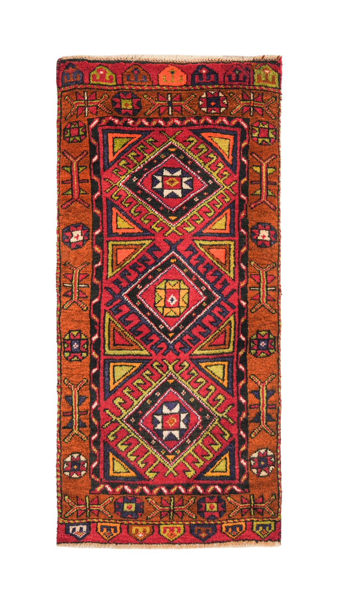 Vintage Turkish Taspinar Rug 4.2 x 2 ft with Bold Diamond Motifs