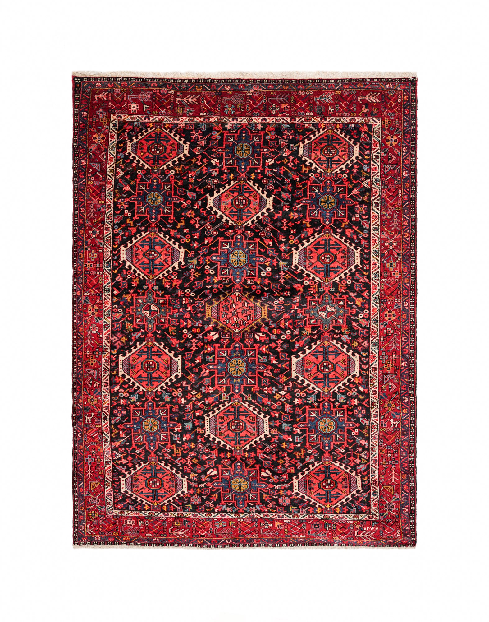 Vintage Karajah Rug 12 x 8.6 ft – Persian Geometric Wool Rug