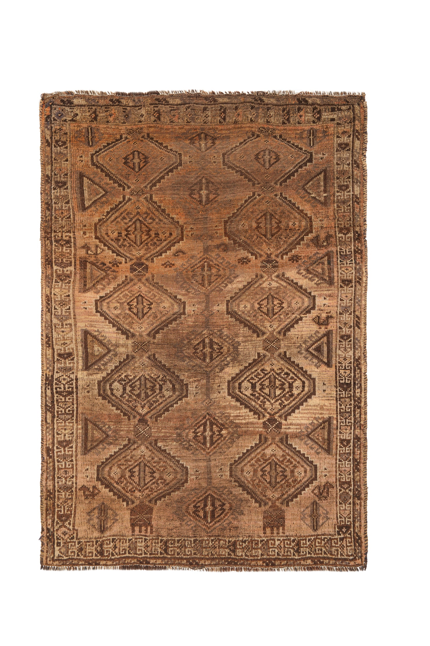 1960s Shiraz Persian rug with geometric diamond medallions in pure wool