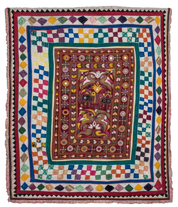 Antique Gujarati Textile Embroidery 4'7" x 3'10"
