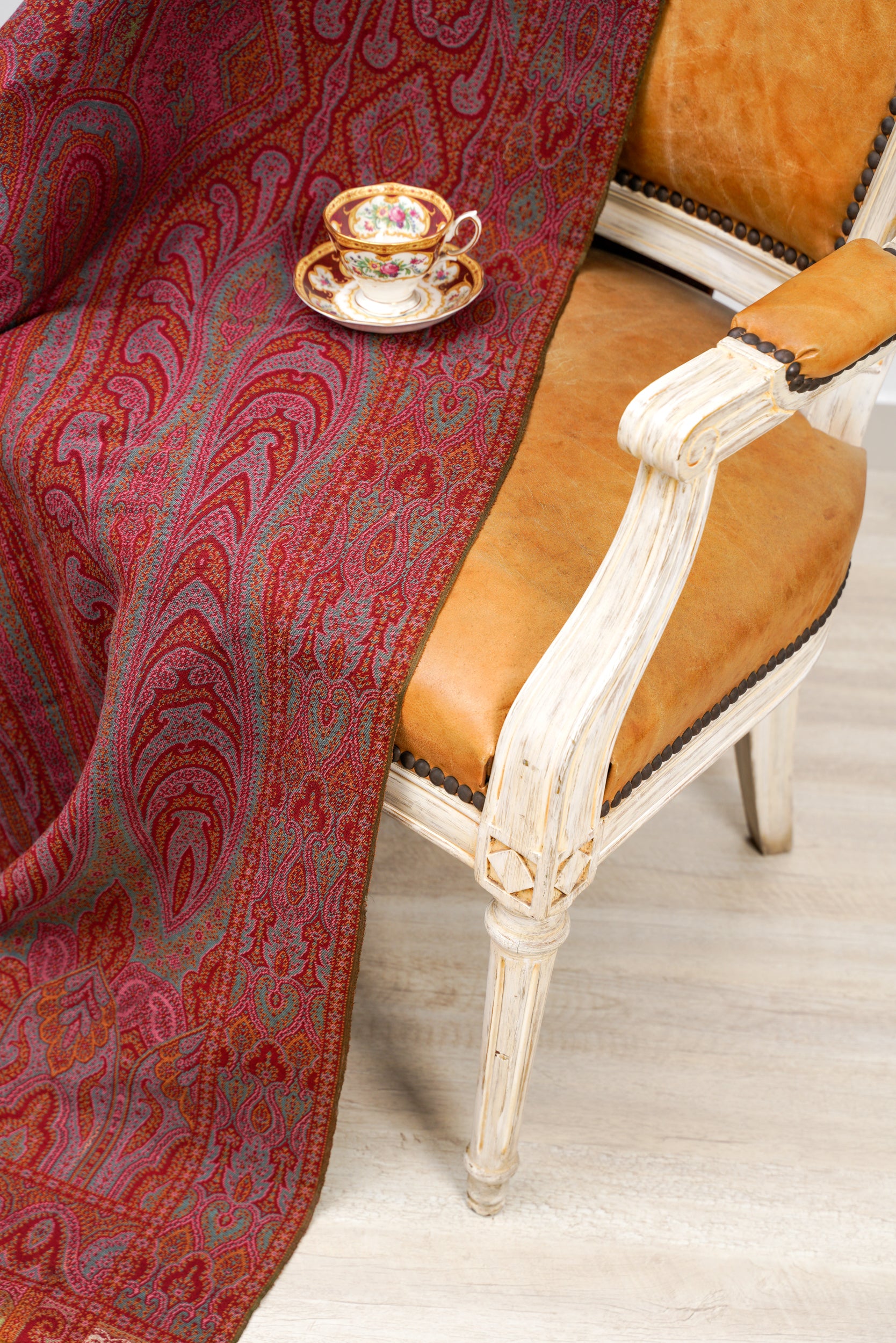 VINTAGE european JACQUARD PAISLEY SHAWL 10'4" x 5'