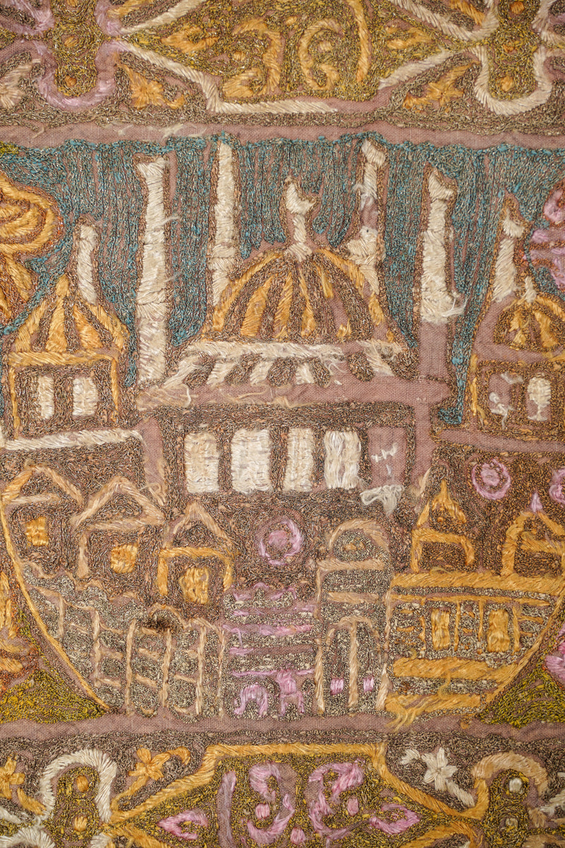 Antique Ottoman Metallic Silk Embroidery 2'1" x 1'2"