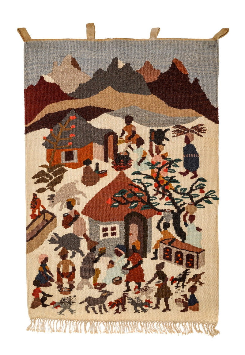 Vintage African Lesotho Mohair Tapestry 4' x 2'11"