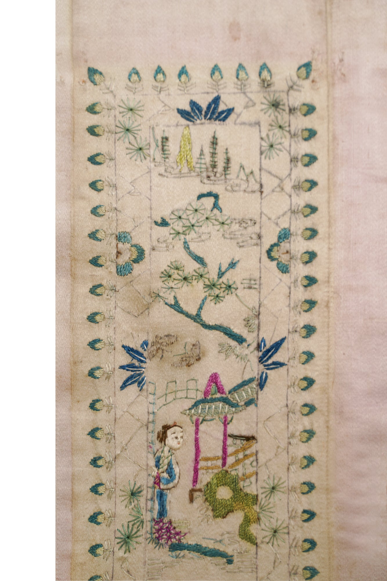 Antique Silk Chinese Embroidery Panel 3'4" x 6"