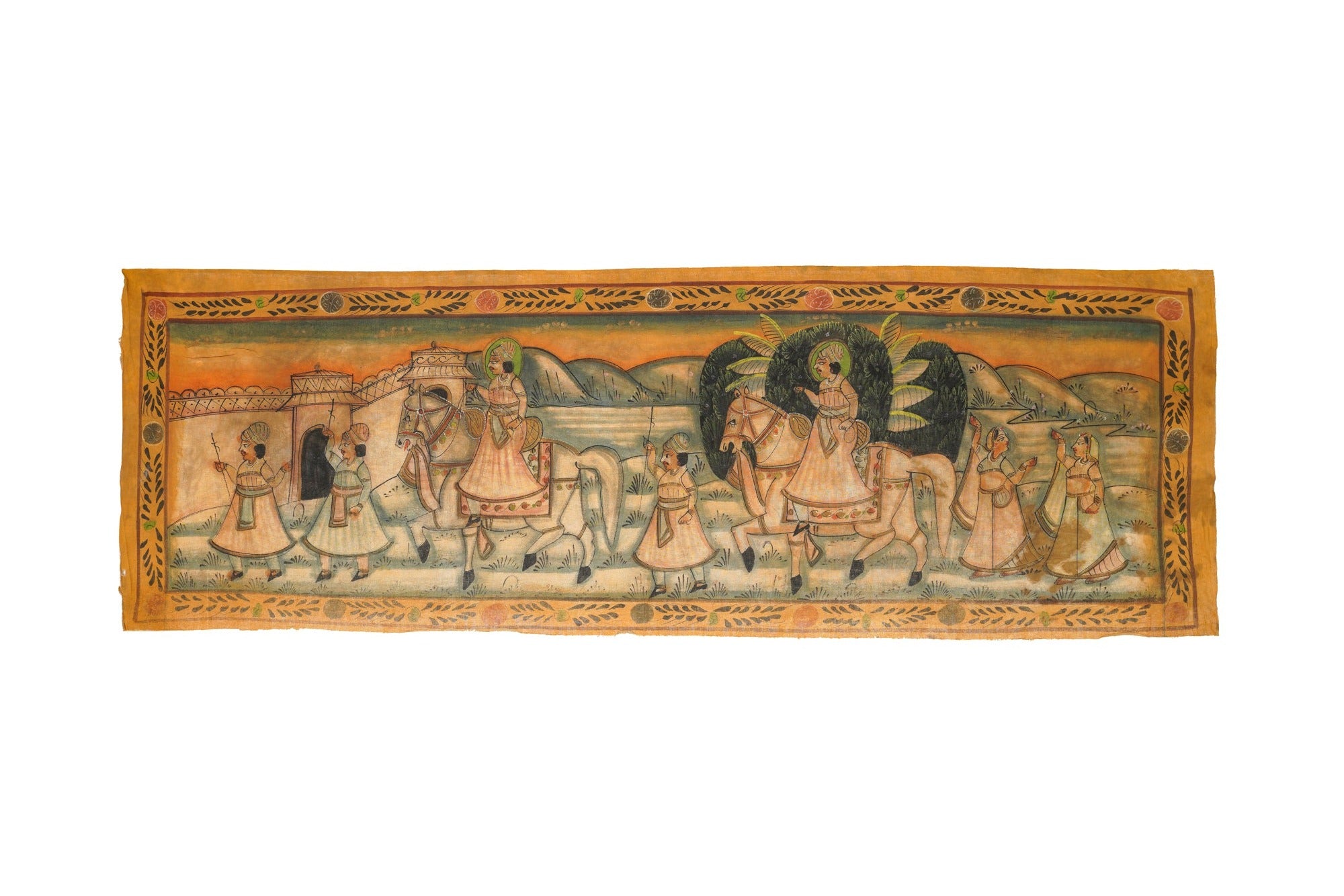 Antique Indian Maharajah Painting Textile 4'11" x 1'8"