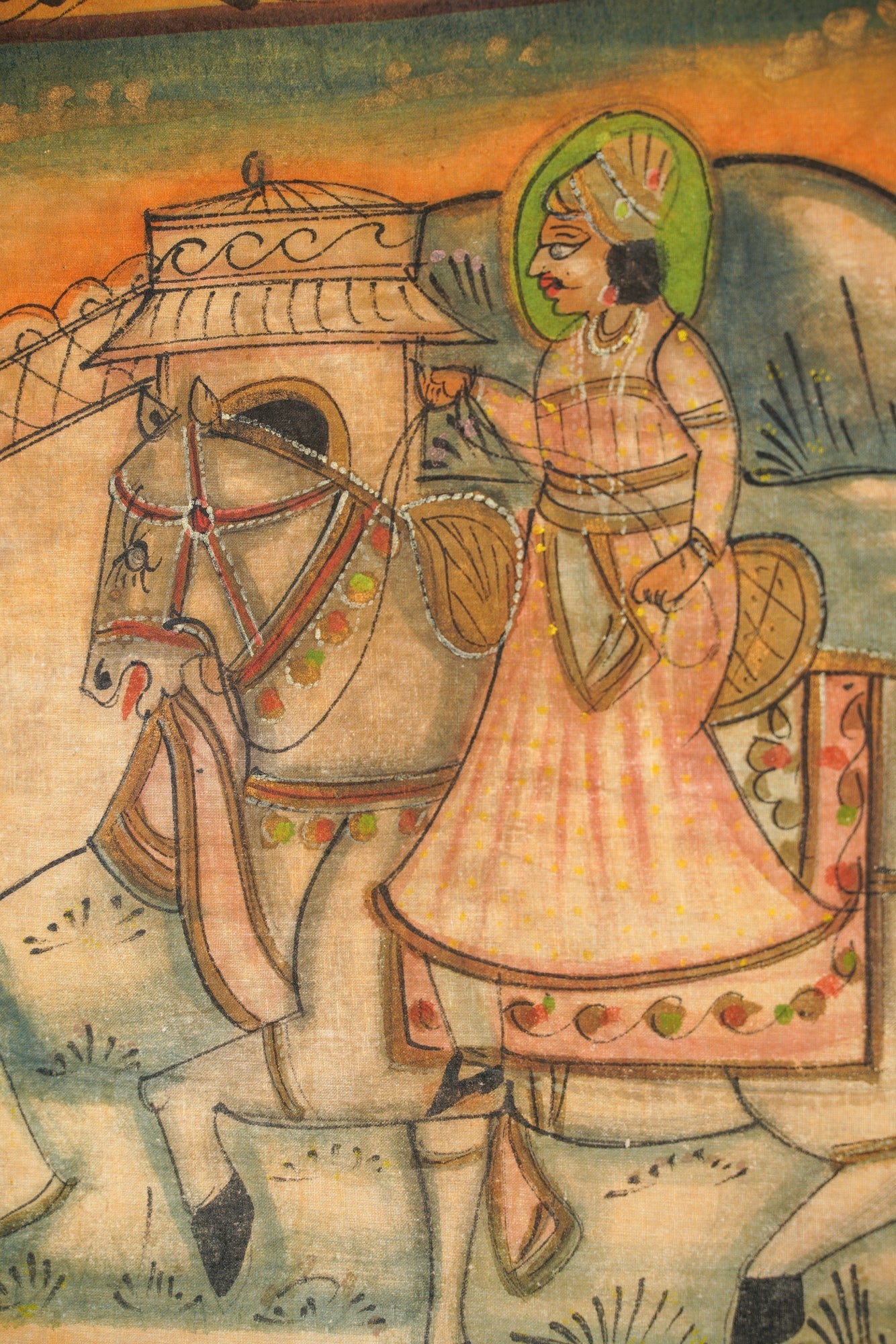 Antique Indian Maharajah Painting Textile 4'11" x 1'8"