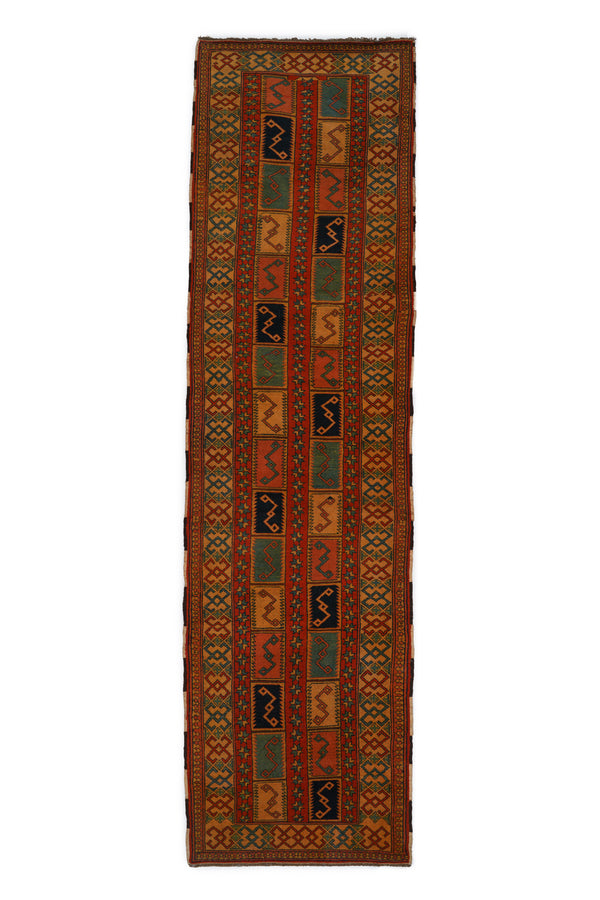 Modern Kazak Hallway Runner Rug 10'10" x 3'