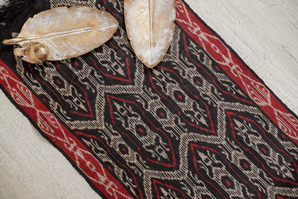 Vintage Indonesian Bamboo silk Ikat textile 3'7" x 1'2"