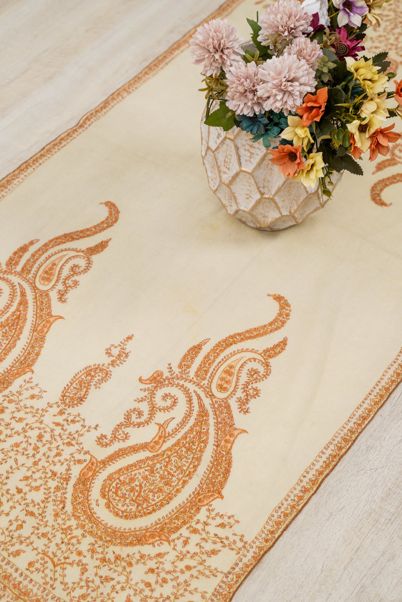 Vintage Kashmiri Embroidery Shawl 5'8" x 2'2"