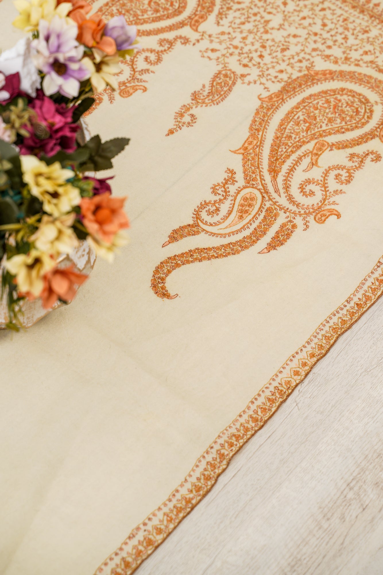 Vintage Kashmiri Embroidery Shawl 5'8" x 2'2"