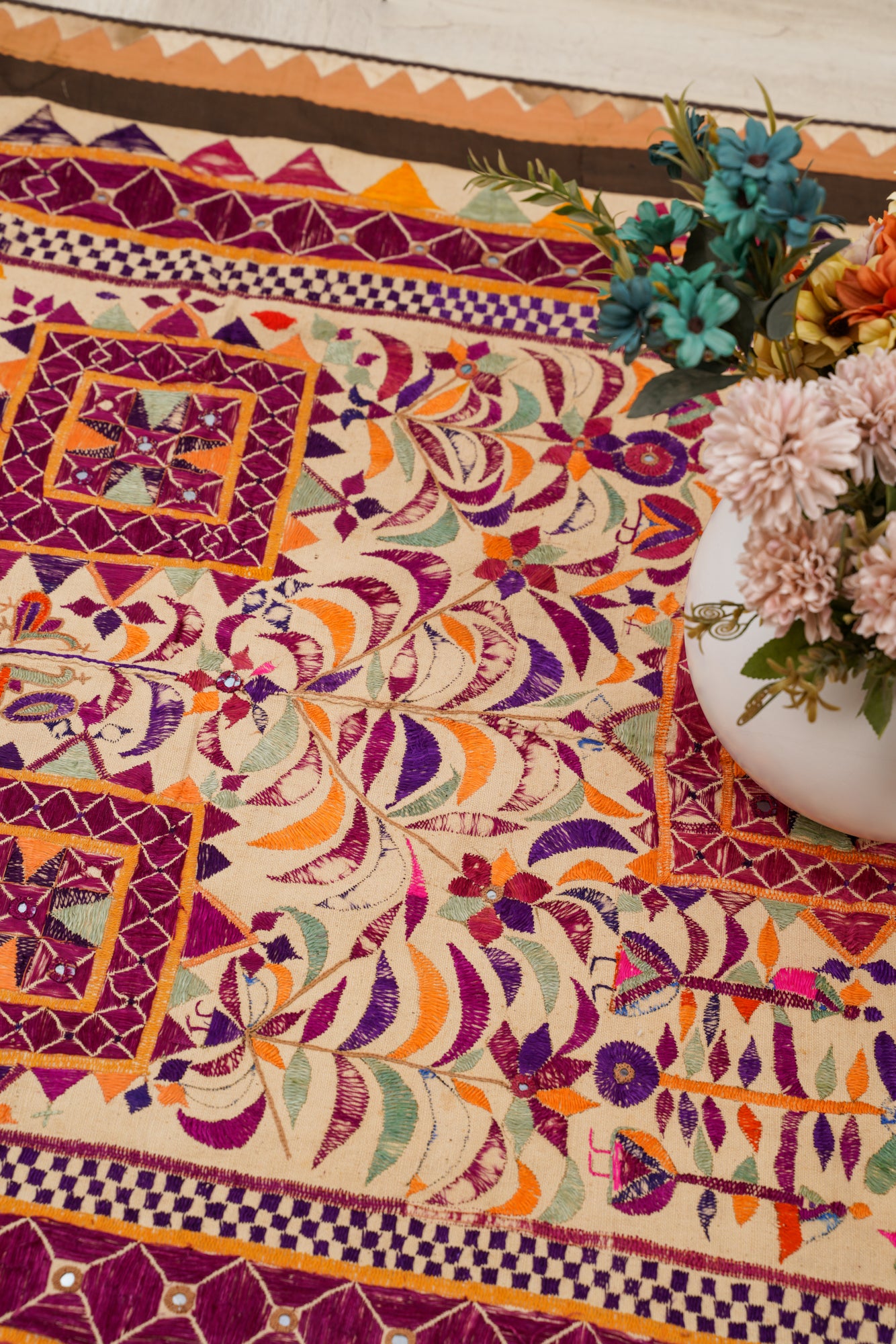Vintage Indian Phulkari Textile 5'6"x 3'9"