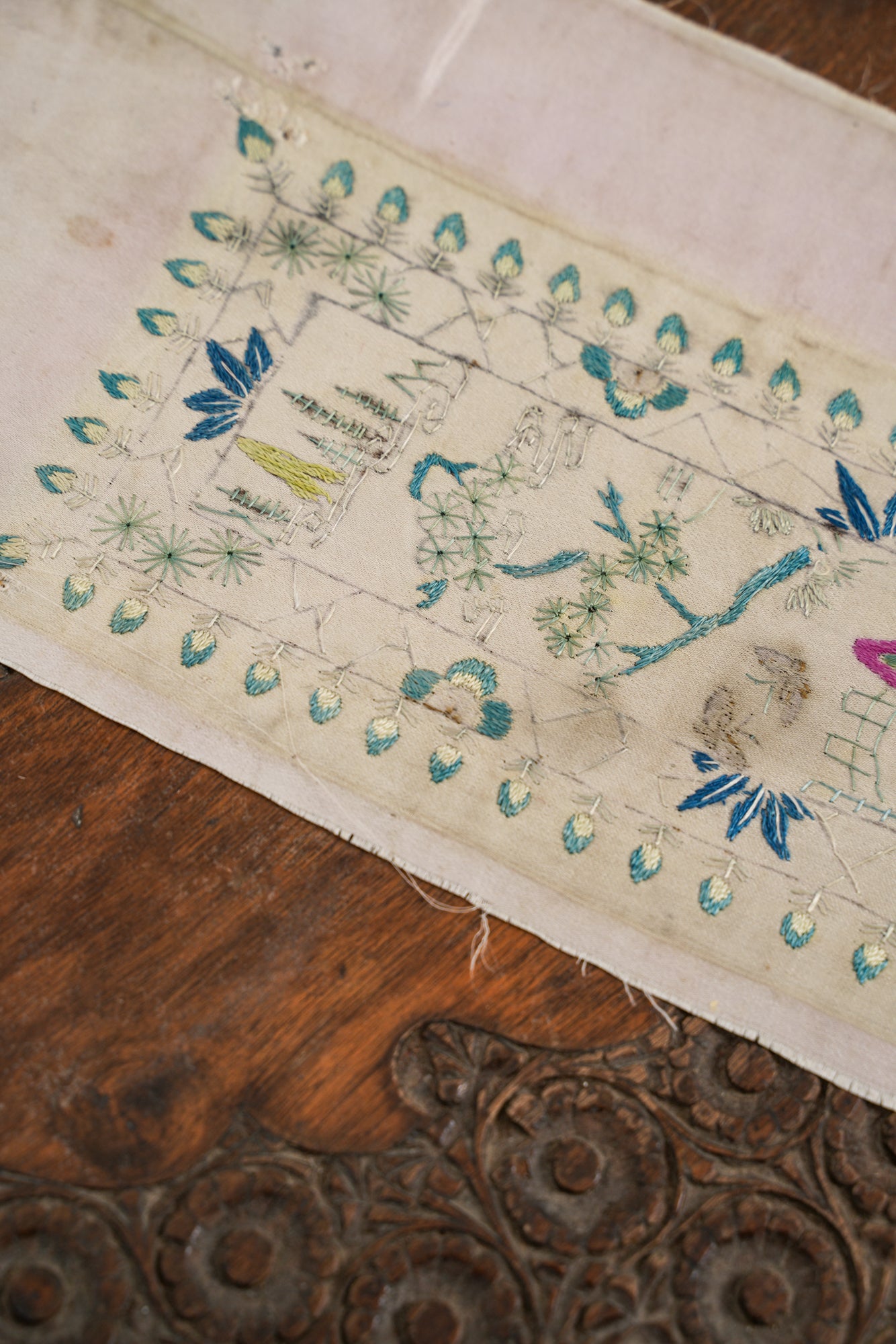 Antique Silk Chinese Embroidery Panel 3'4" x 6"