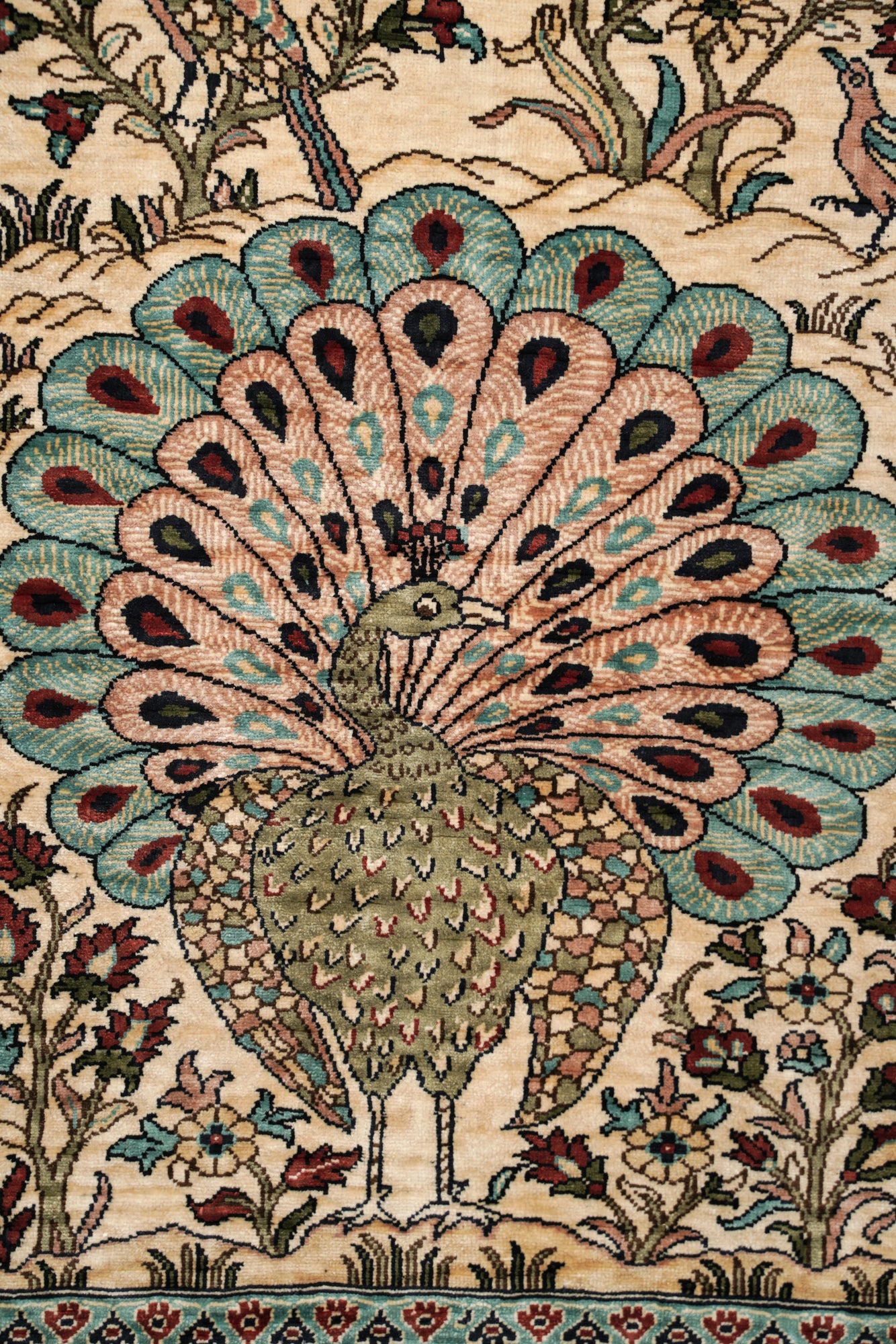 Vintage Turkish silk Keyseri Peacock Rug 2'3" x 1'6"