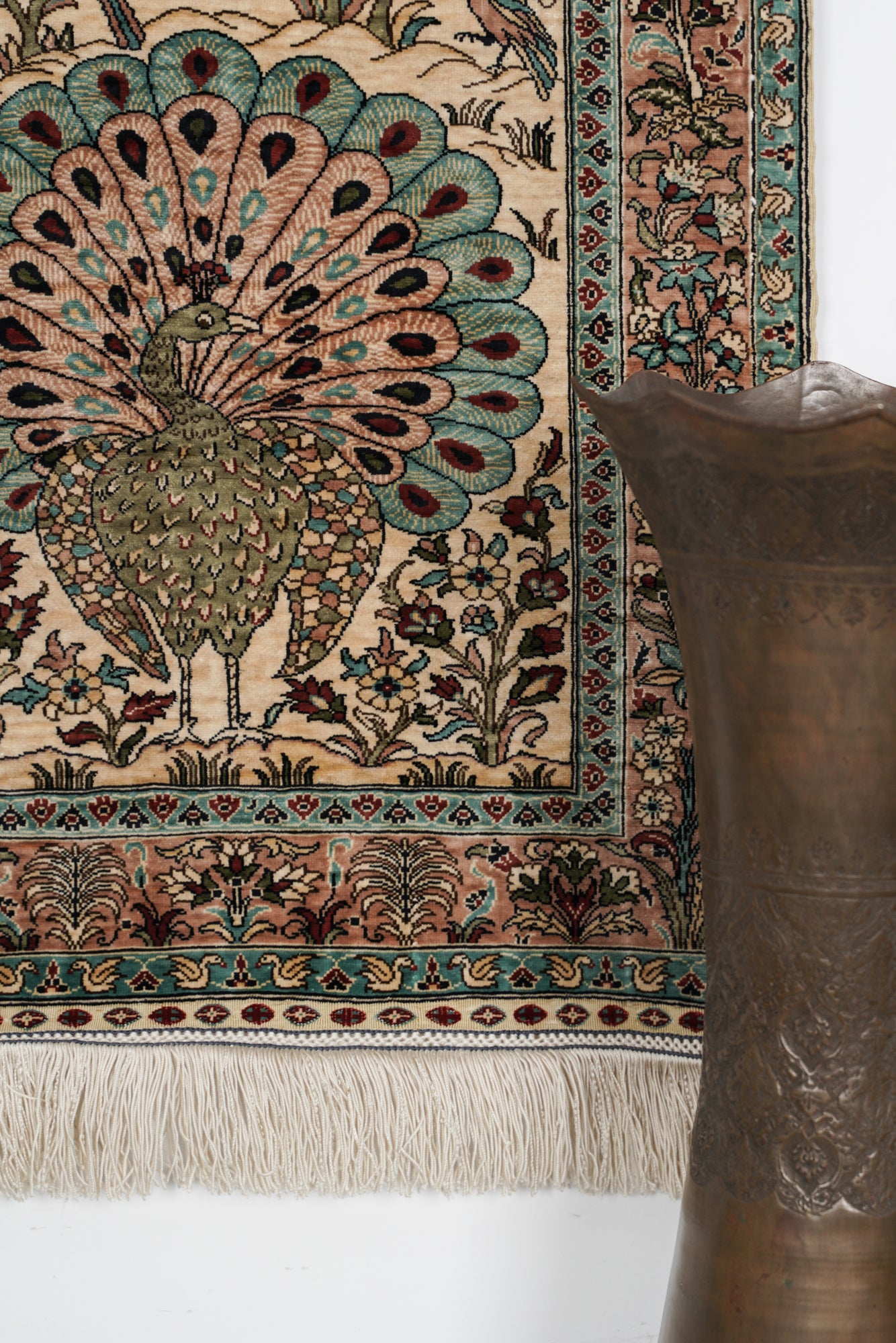 Vintage Turkish silk Keyseri Peacock Rug 2'3" x 1'6"