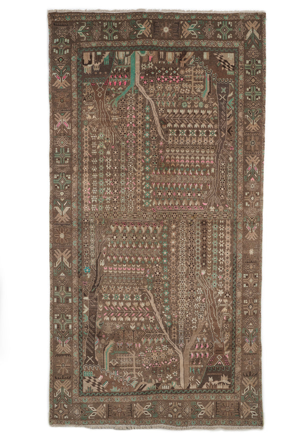 Vintage Baloch Tree Of Life Rug 8'8" x 4'8"