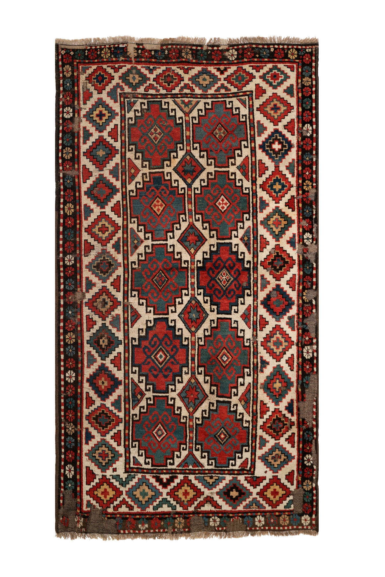 Antique Caucasian Memling Gol Kazak Rug 7'9" x 4'5"