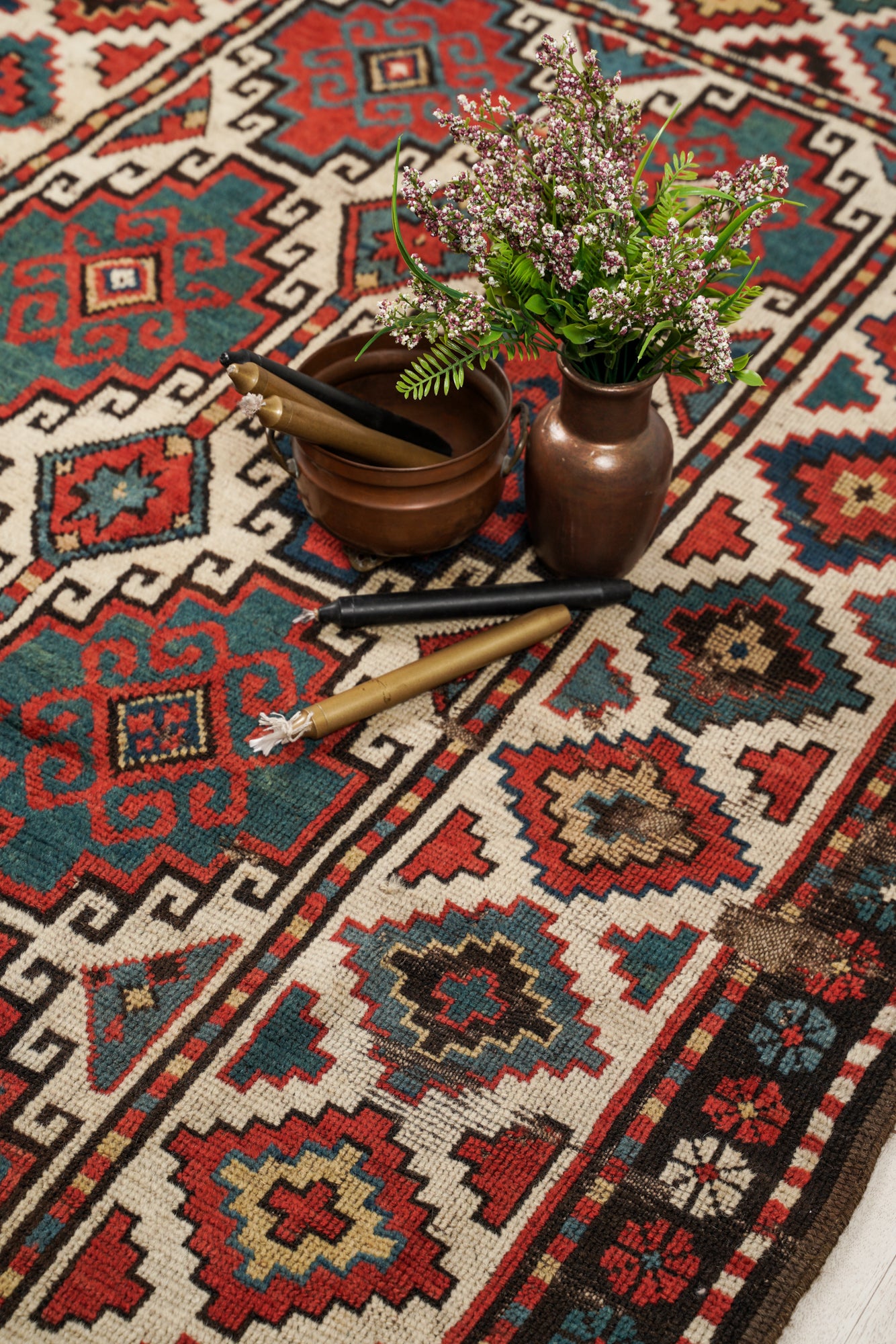 Antique Caucasian Memling Gol Kazak Rug 7'9" x 4'5"