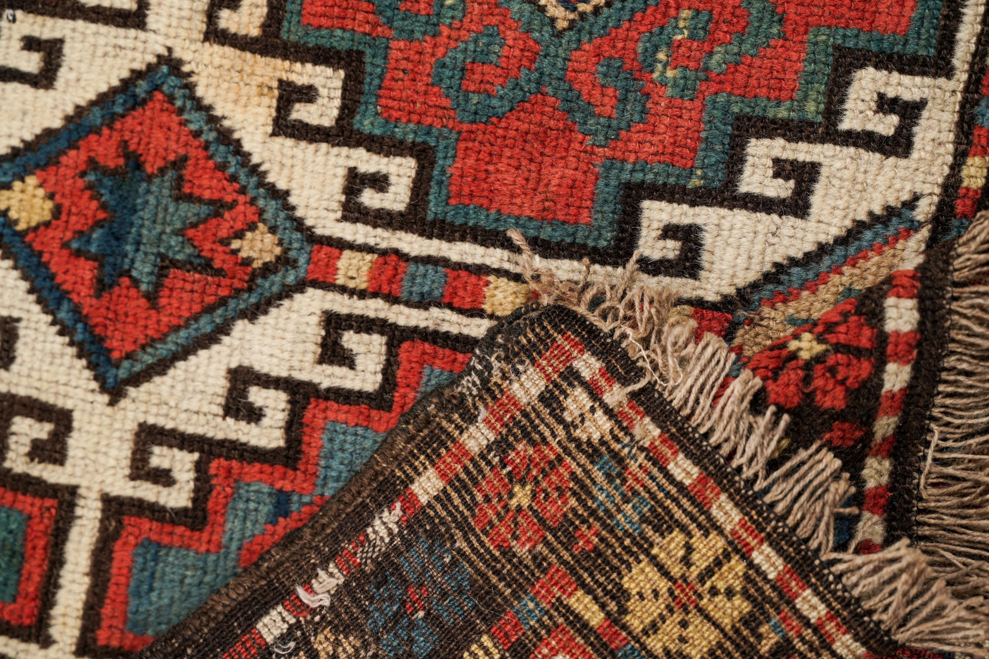 Antique Caucasian Memling Gol Kazak Rug 7'9" x 4'5"