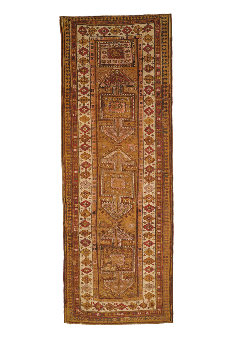 Antique Caucasian Kazak Hallway Rug 10'4" x 3'8"